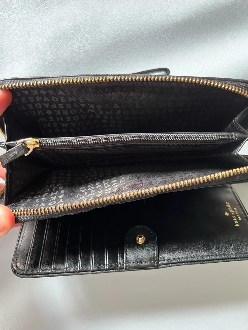Kate Spade Black Large Continental Wallet with gold tone hardware